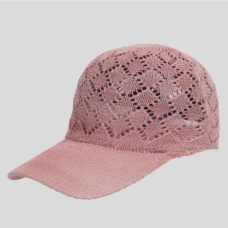 Summer Mesh Knitted Baseball Cap For Women Hollowed Breathable Outdoor Casual Sun Protection Girl Retro Snap Back Hat: Pink Baseball Cap