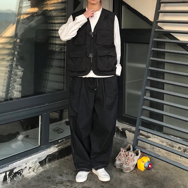 Gilets femmes japon Style Harajuku poches Cargo Chic adolescents sans manches veste rue collège unisexe été dames vêtements d'extérieur