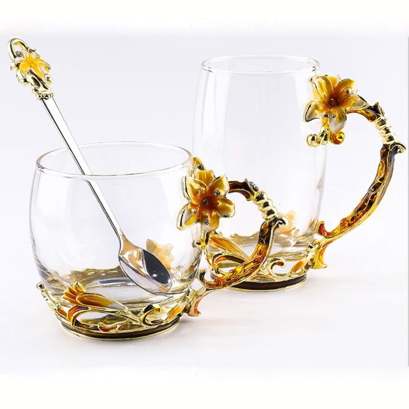 Tazas de café de vidrio esmaltado con corona, tazas de té y tazas resistentes al calor, vasos de agua para el hogar y la Oficina, artículos para beber, para los amantes