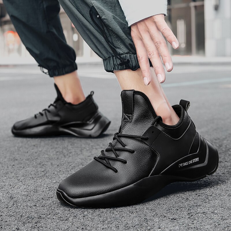 Stor størrelse 39-46 super lette mænd sport tennissko vandtætte læder sneakers hvid sorte anti-skrid sneakers tenis masculino