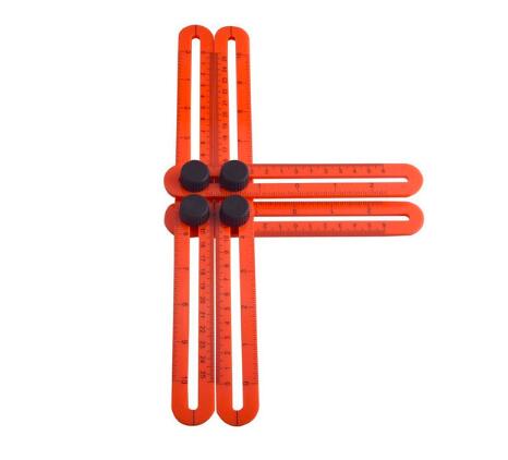 Herramienta de plantilla , regla de ángulo, transportador de medición de actividad, regla de cuatro pliegues con escala de pulgadas métricas, 1 pieza: Rojo