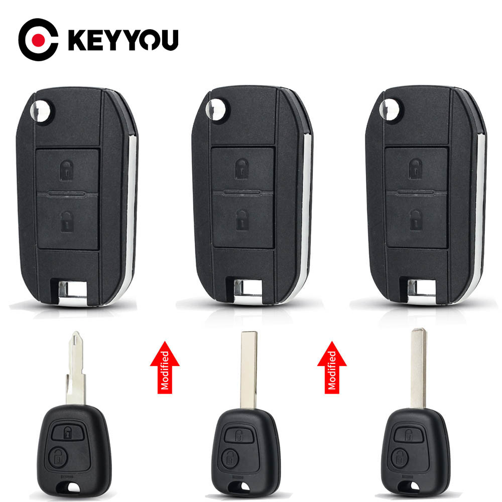 KEYYOU 1 Uds versión modificada llave de coche plegable para Toyota AYGO para Citroen C1 C3 para Peugeot 307 VA2 hoja de entrada Fob funda 2 botones