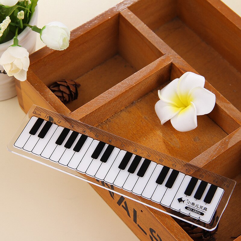 Regla recta de plástico de estilo Piano para estudiantes, regla Simple de color blanco y negro, material de dibujo para estudiantes, material de papelería para escuela y oficina, , 1 unidad