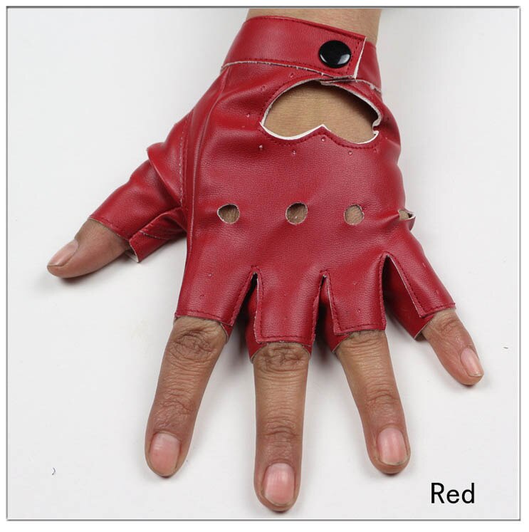 Ninja Women Leather Gloves Fingerless Star Hollow Gloves Party Show Breathable Half Finger Mittens Women: Red