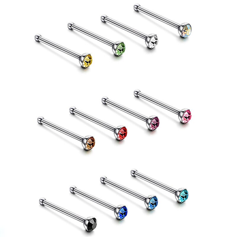 40/60 Stuk/Set Rvs L Vorm Neus Stud Pack 20G Crystal Straight Stud Neus Ring Set Neus stud Lot Piercing Nariz Pin