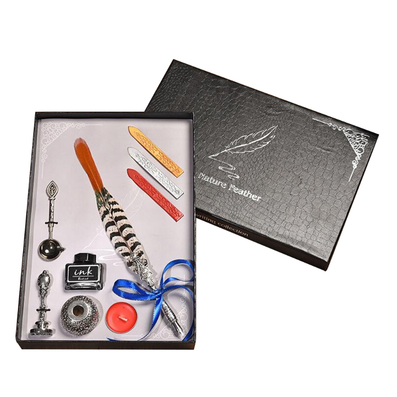 Retro Gothic Style Quill Pen Set Retro Wax Seal Stamp Kit Vintage Box Calligraphy Writing Pen Calligraphy Pen Set