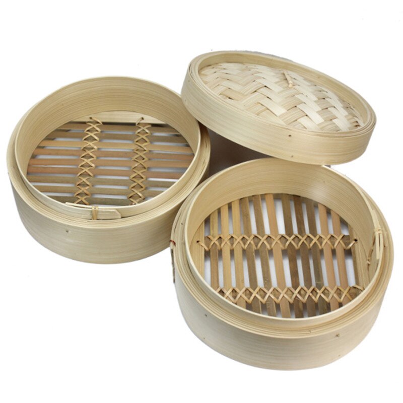 Cuiseur vapeur chinois en bambou, 2 niveaux, cuiseur vapeur, plat de cuisson avec couvercle, Dim Sum et riz