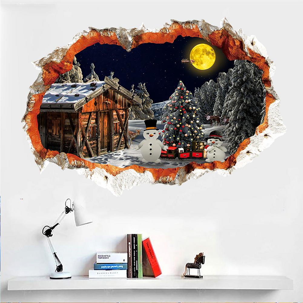 Christmas Decorations Christmas Wall Stickers 3D Visual Effects Santa Snowman House Decals Children's Room Decor Painting