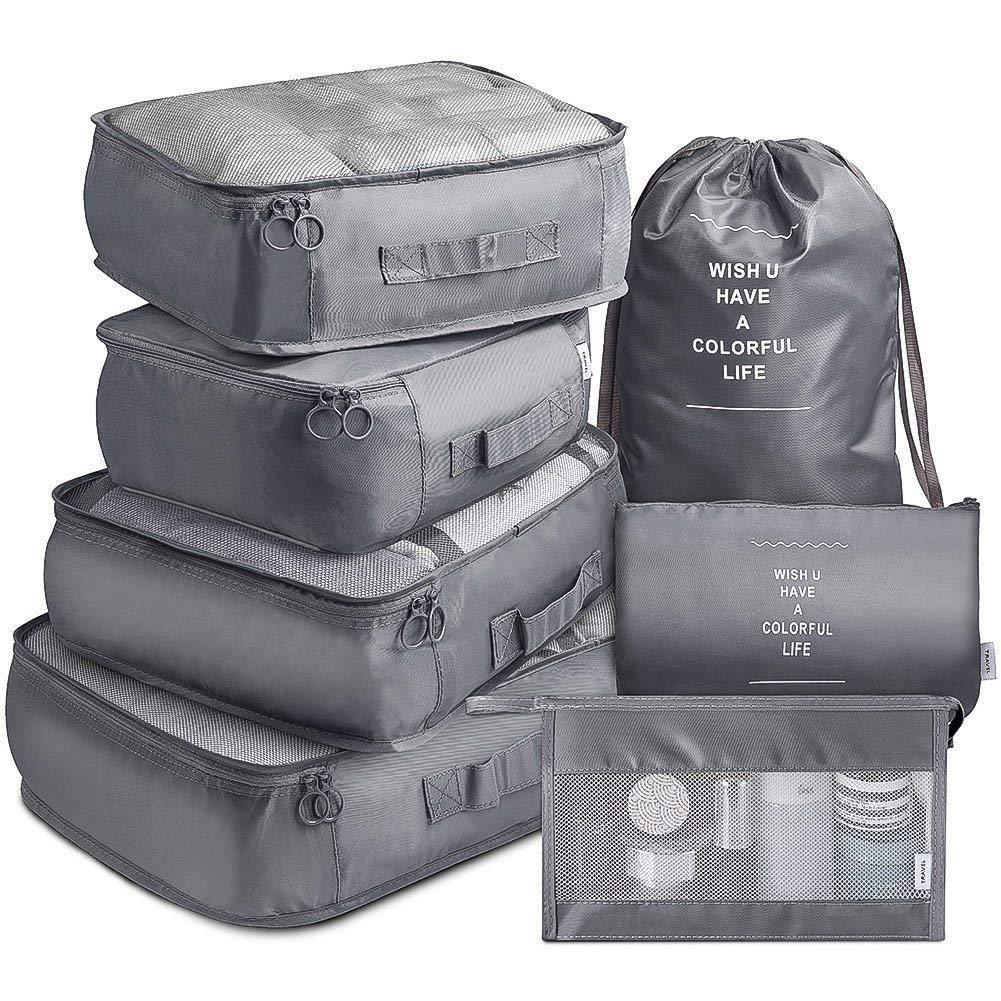 7Pcs Travel Organizer Storage Bags Wardrobe Cube Suitcase Packing Cubes Set Storages Luggage Clothes Shoe Pouch Folding: Pink