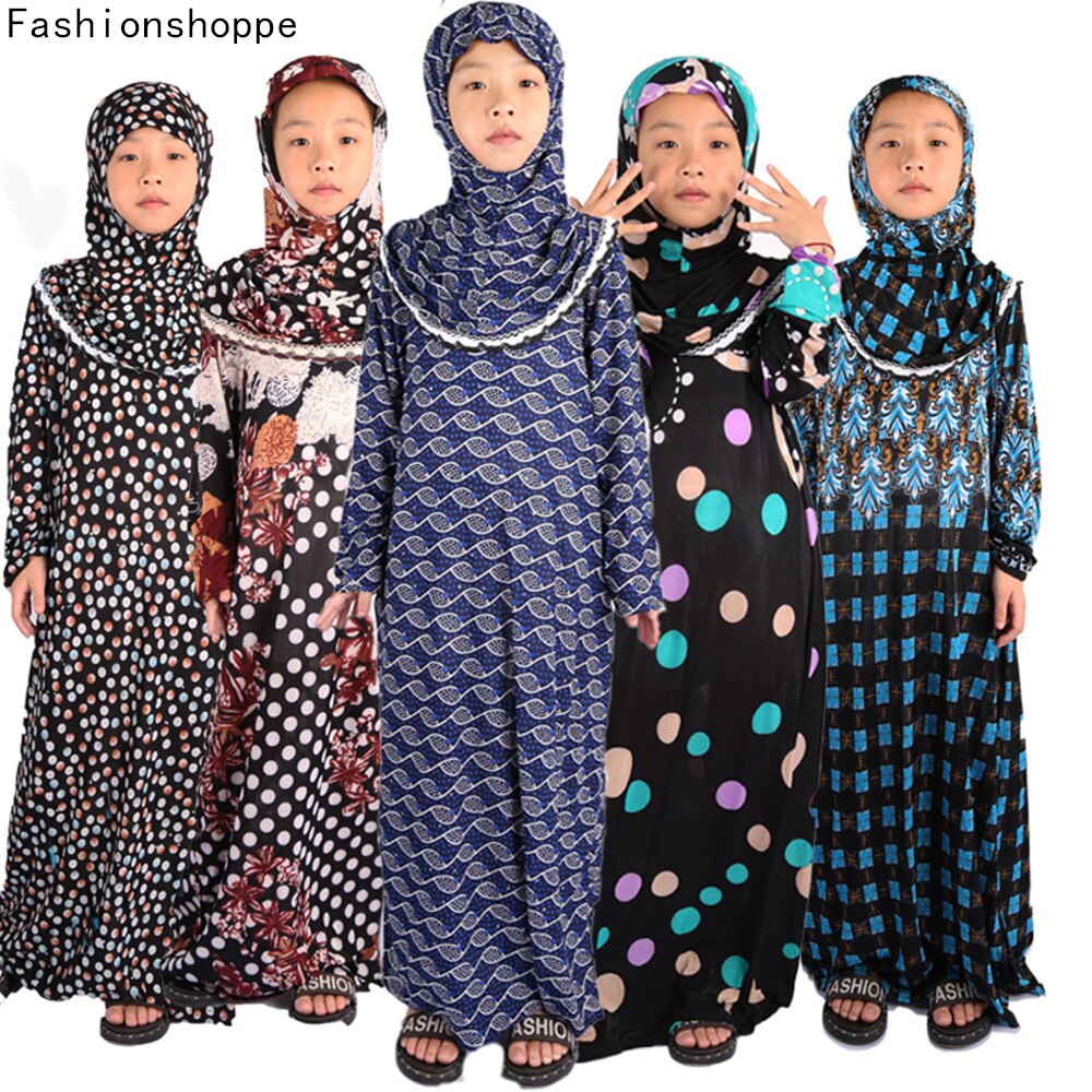 Ropa islámica Abaya para niñas y niños, Hijab, vestido musulmán para rezar, caftán, Túnica de Dubái de Ramadán