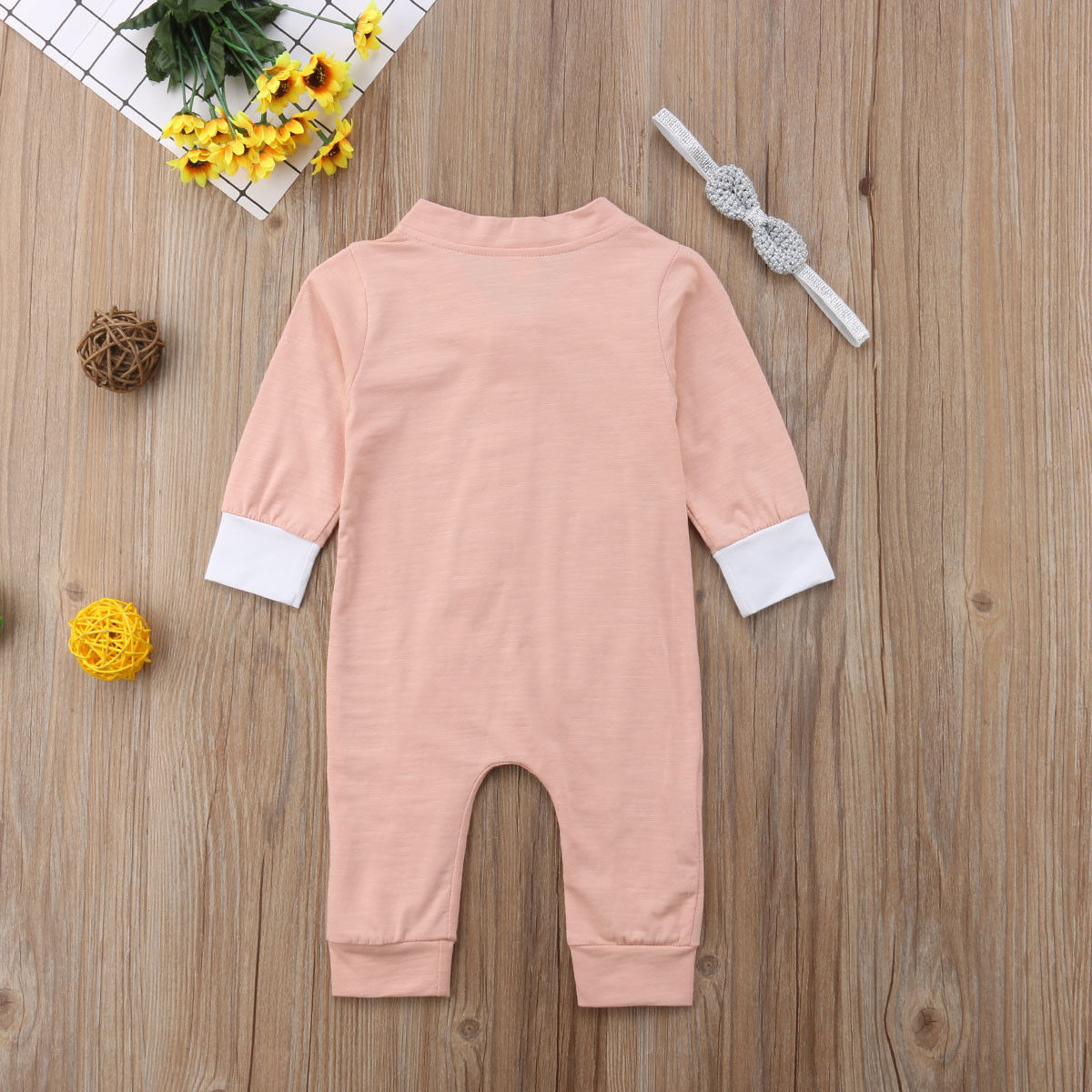 Emmababy Peuter Baby Jongens Meisjes Herfst 2 stks Lange Mouw Twee Kleuren Effen Romper + Hoofdband Outfits 0-18 m