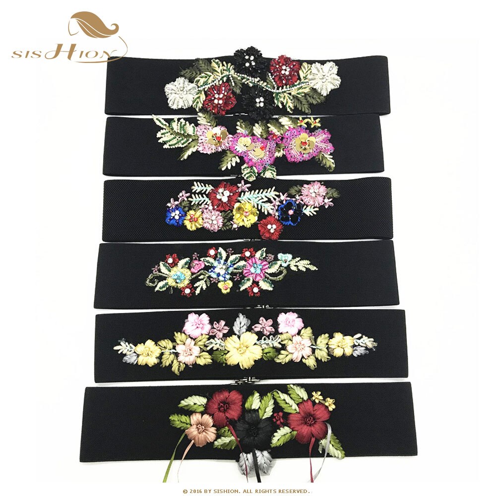 SISHION Embroidered Black Women Belt VD1229 Flower Floral Waist Corset Beautiful Stretch Elastic Waistband Wide