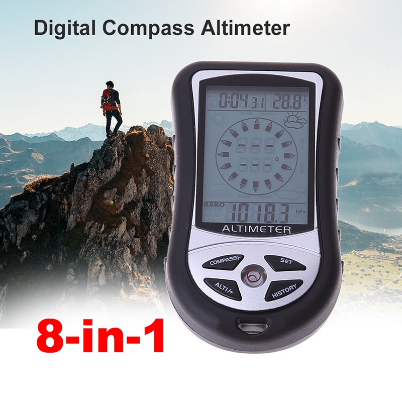 8 In 1 Hand Type Barometer Digitale Hoogtemeter Bergbeklimmen Draagbare Vissen Kompas Hoogte Meter Outdoor Klimmen Accessoires