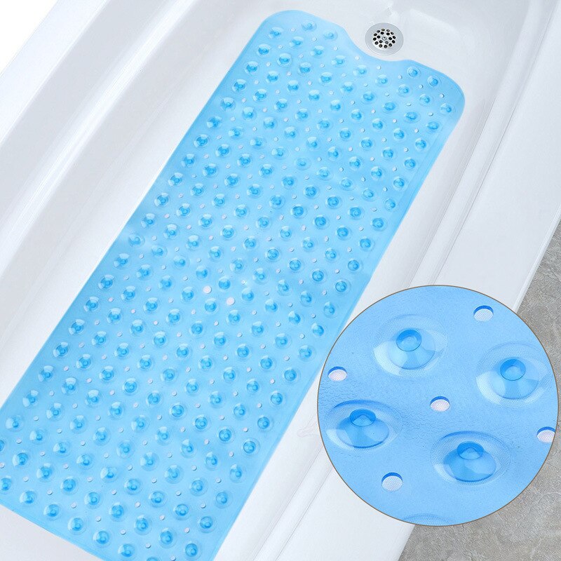 40*100Cm Mat Bad Badmat Pvc Grote Bad Veiligheid Douche Antislip Badmatten Met Zuignap cups Floor Mat: Transparent blue