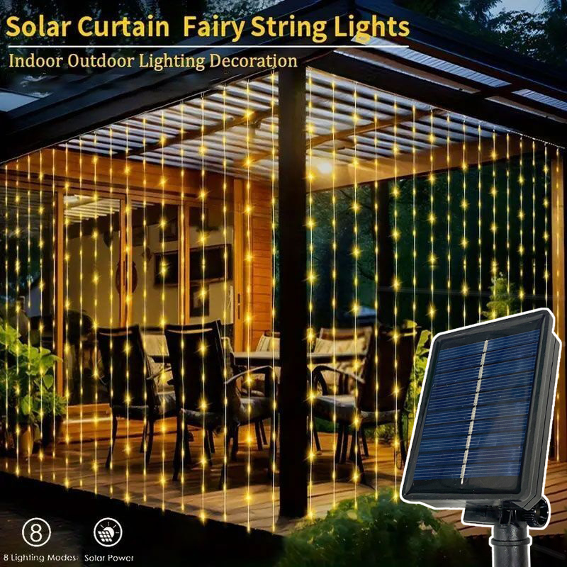Guirnalda de luces LED con energía solar, 8 modos, perfecta para fiestas, bodas y decoraciones de jardín, lámpara solar navideña para exteriores: Color blanco cálido / 6-10 W