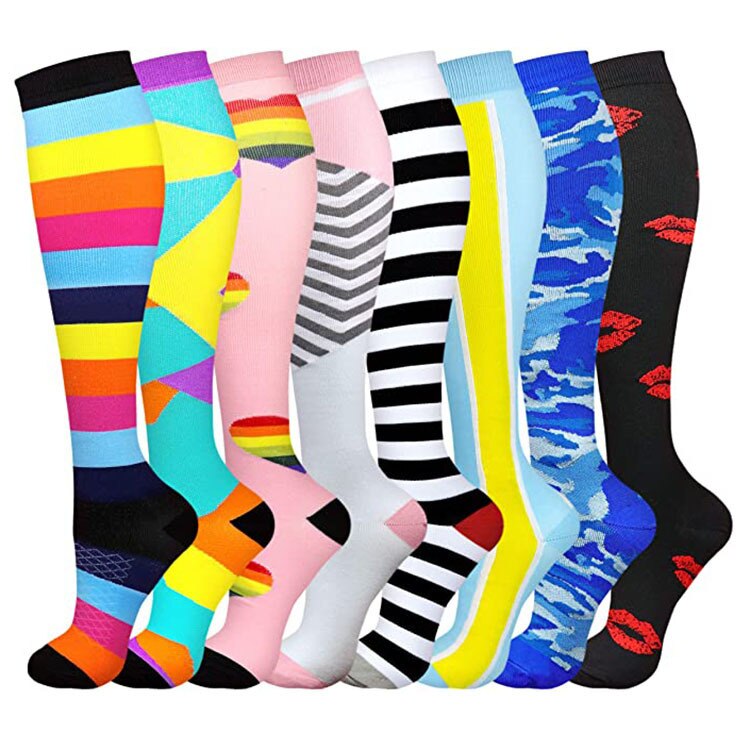 Sport Druck Socken 8 PAARE/SATZ draussen Sport Kompression Socken Fabrik Lauf Socke Chaussette De Kompression: 8 Paare A / L XL