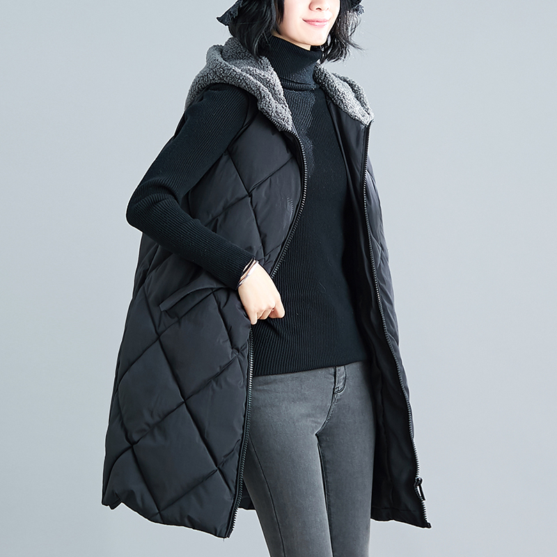 Gilet mi-long en poils d&#39;agneau pour femme, vêtement d&#39;extérieur, rembourré en coton, ample, hiver,