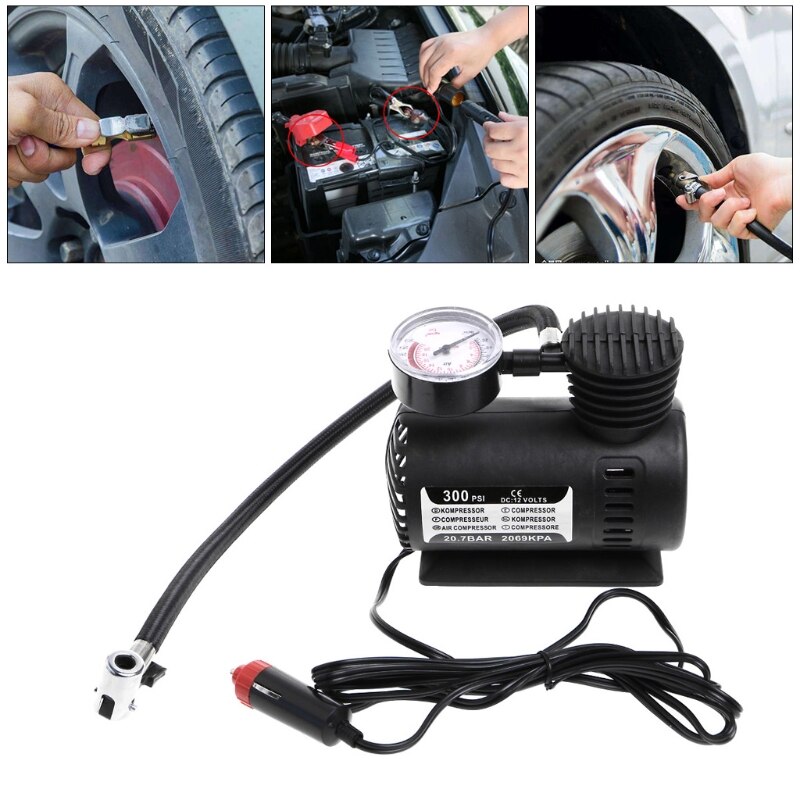 1 Pc 300 PSI 12V Car Portable Mini Air Compressor Electric Tire Inflator Pump w/Gauge