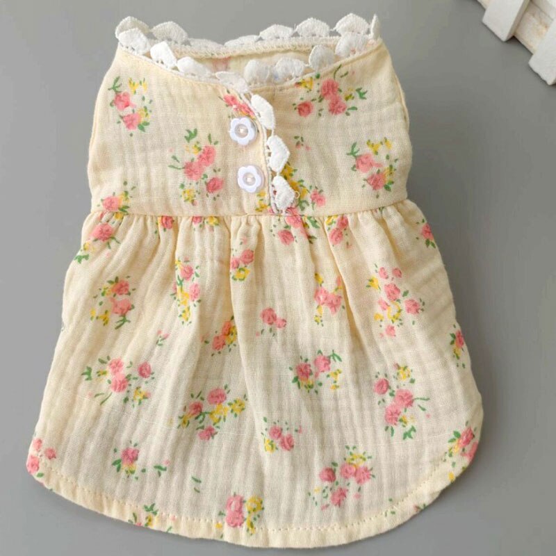 Vestido para perro, prenda para cachorro, vestido de princesa para Chihuahua, ropa con estampado de flores, falda pequeña Floral para perro: beige / M