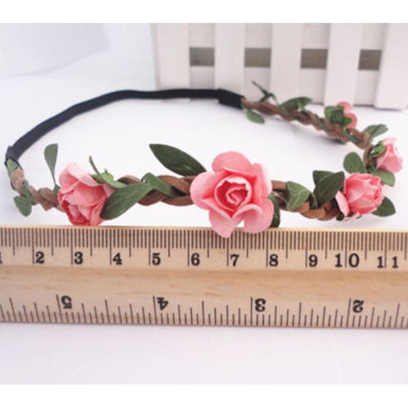 Women Girl Boho Rainbow Flower Floral Stretchy Hairband Headband Wreath Party Bride Wedding Beach Hair Accessories
