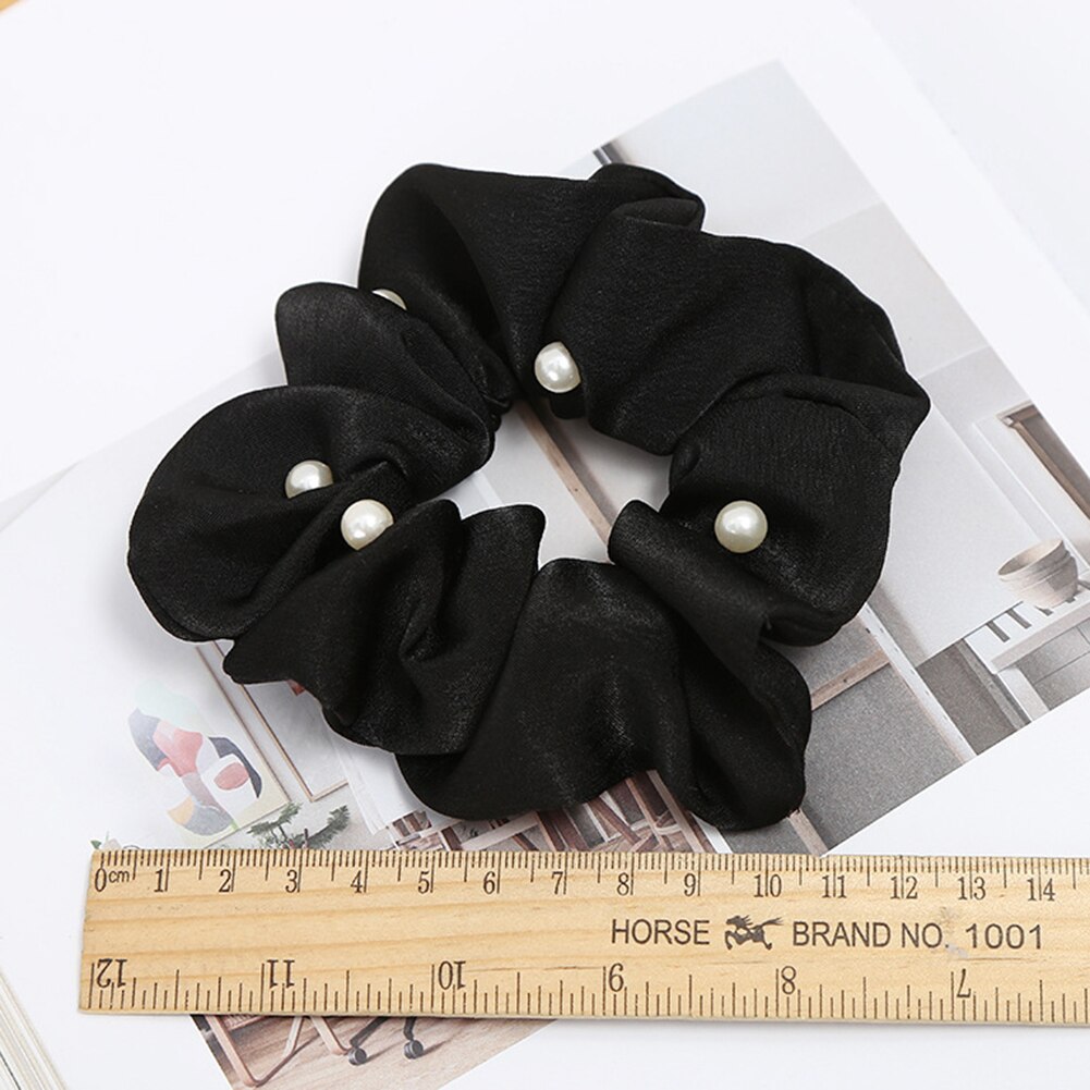 Coletero con perlas para mujer, lazos para el pelo suave y elástico, cintas elásticas para el cabello Vintage, accesorios para niña: Black