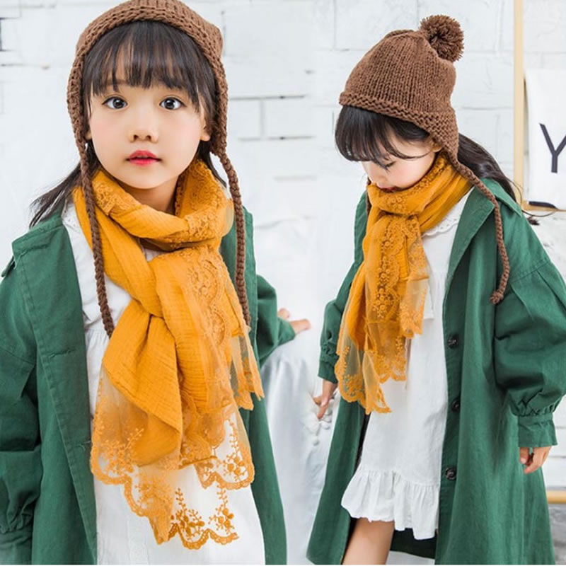 ¡Novedad de primavera y otoño de ! Bufandas coreanas de algodón de dulce princesa, bufanda fina de encaje para niñas de invierno