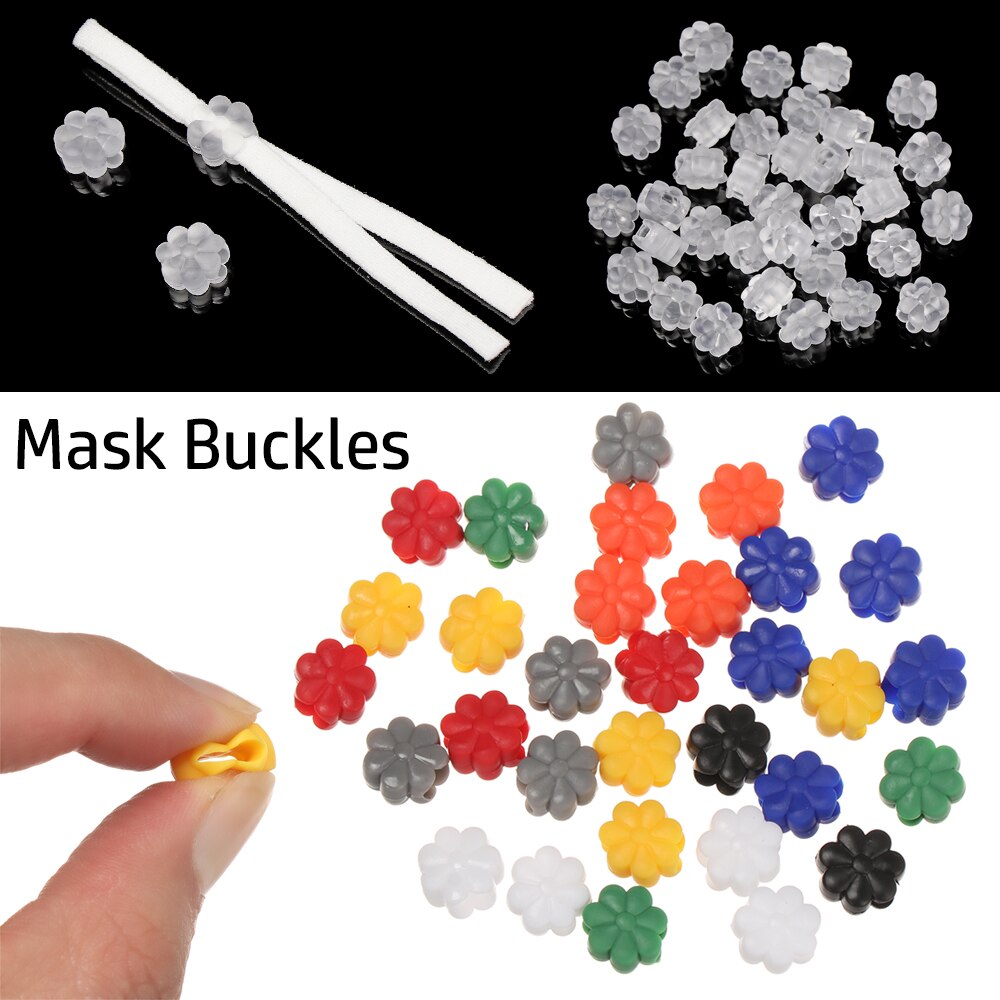 50 Stuks Plastic Platte Bloem Gesp Verstelbare Kralen Anti-Slip Masker Gesp Elastische Band Cap Masker Stopper Ear Cord trekkoord Knop