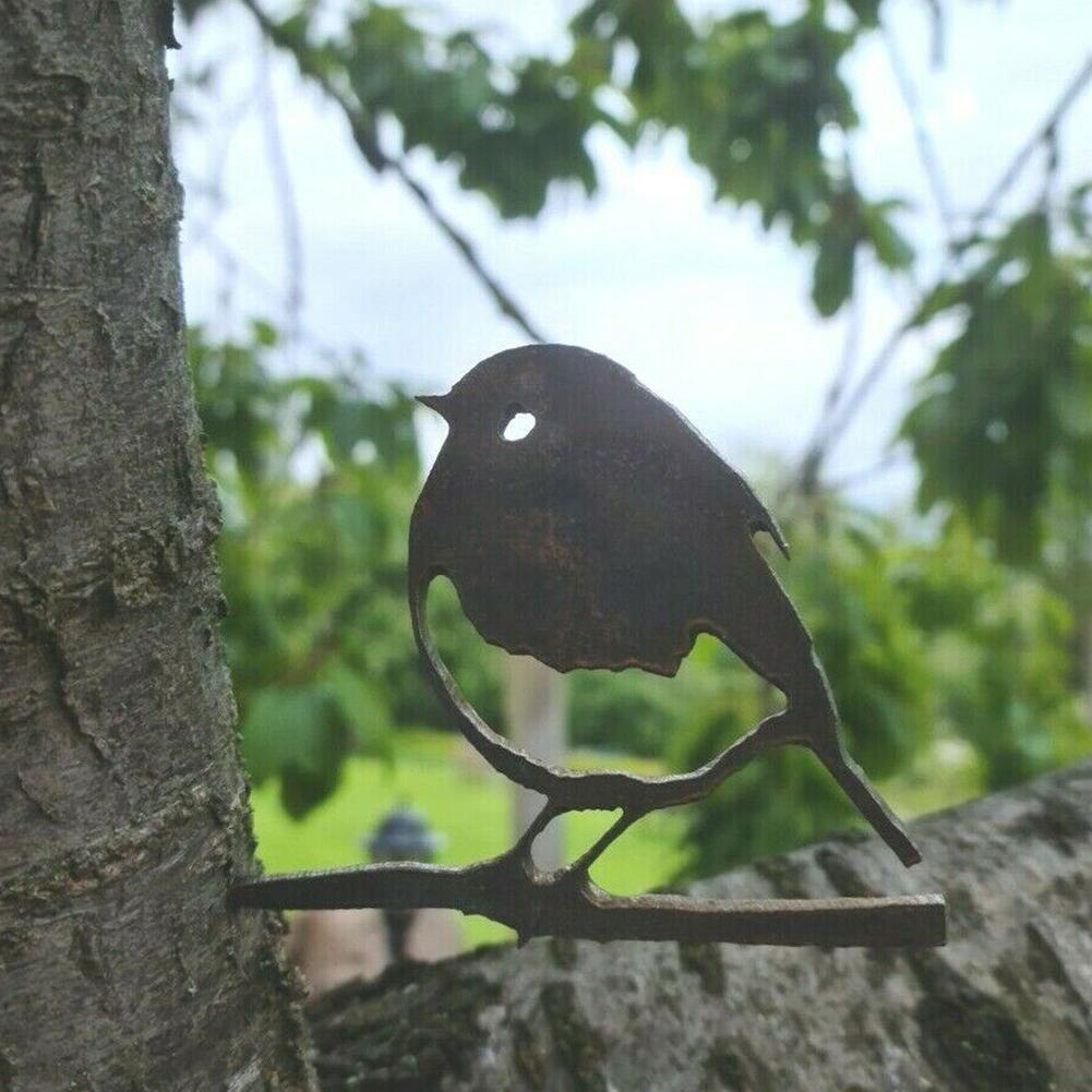 Metal Mini Robin Bird Art Silhouette Decoration Exquisite Birds Shape Iron Garden Stake Tree Ornament for Home Courtyard: A