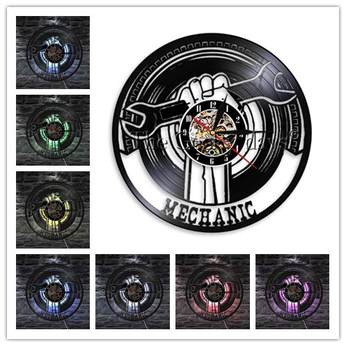 Garage Wrench Wall Decorative Wall Clock Modern Mechanic Tools Car Service Vinyl Record Wall Clock Best For Repairmen: 12 Inch Without LED