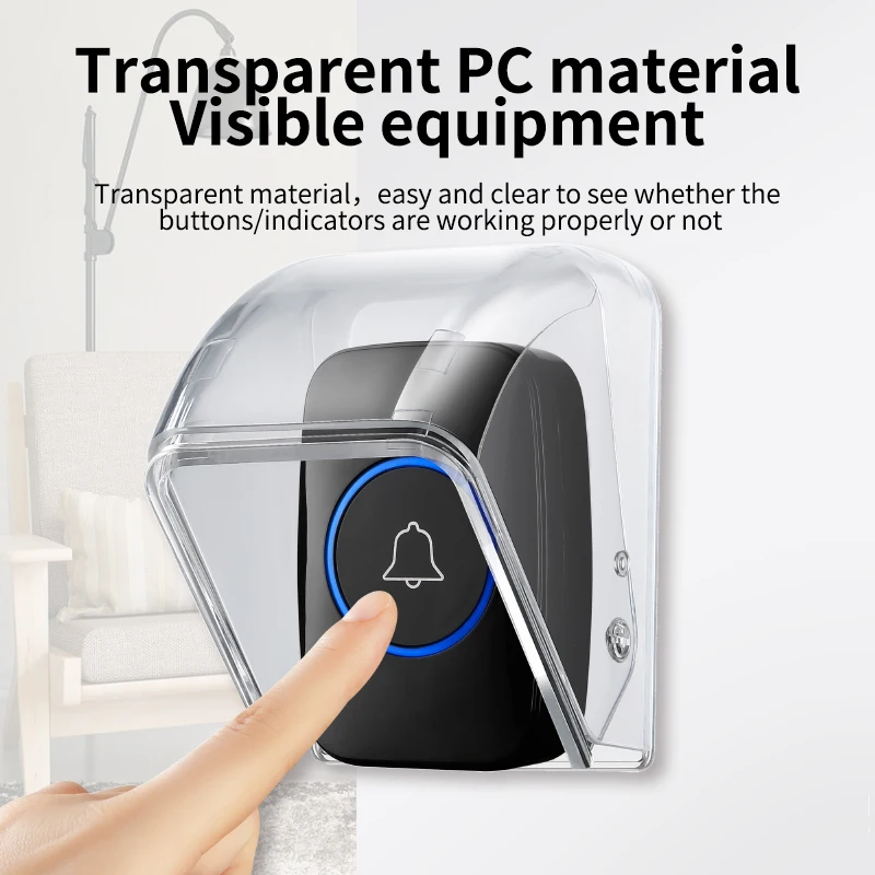 CACAZI PC Transparente wasserdichte Abdeckung für kabellose Türklingel, Knopfglocke, draussen-Regenschutz, Heimgehäbenutzen, geeignet für sterben meisten Tasten