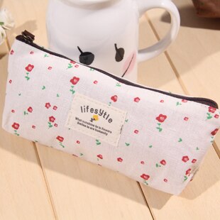 Cute Kawaii Floral Flower Canvas Zipper Pencil Cases Fabric Flower Tree Pen Bags School Supplies