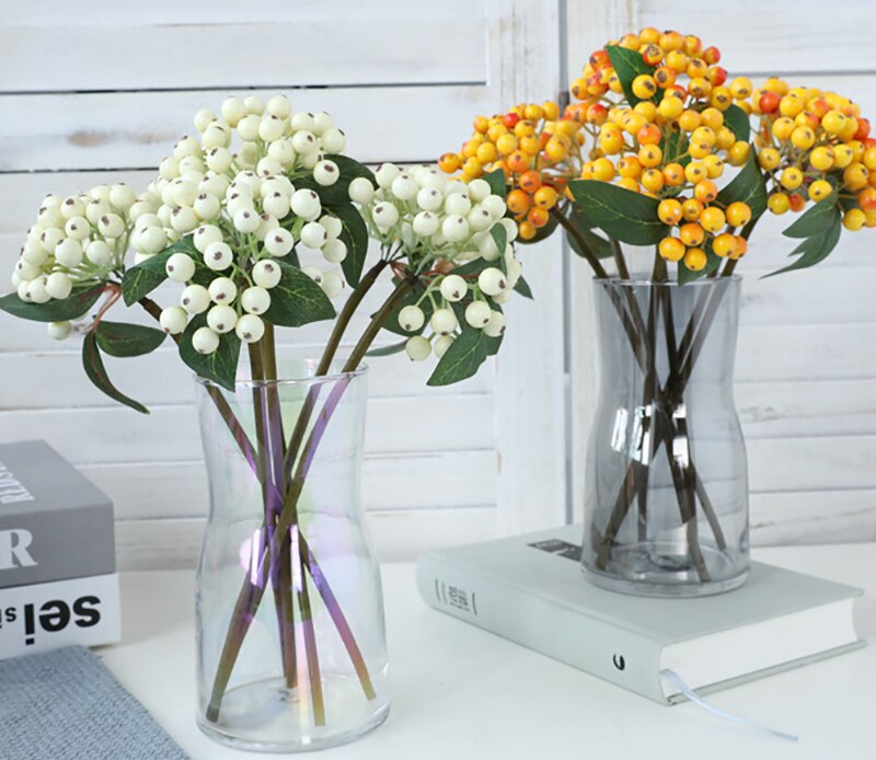 Conjunto de flores artificiales, set de 5 unids/set de racimos de frutas pequeñas para decoración de habitación, accesorios de arreglos florales de Navidad, bayas artificiales