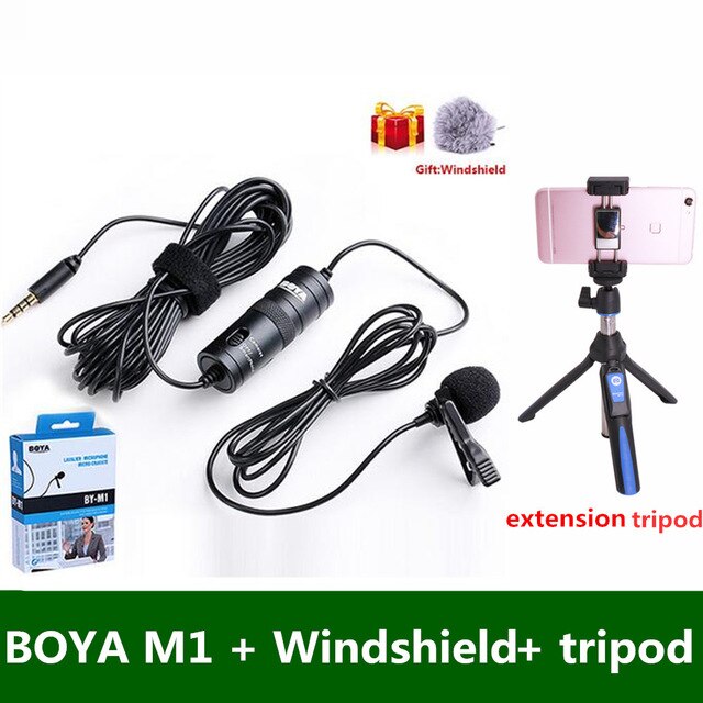 BOYA BY-M1 Lavalier Audio Microphone микрофон для видео Camcorder Wired Microfone for DSLR Video Recorder Interview: M1 extention tripod