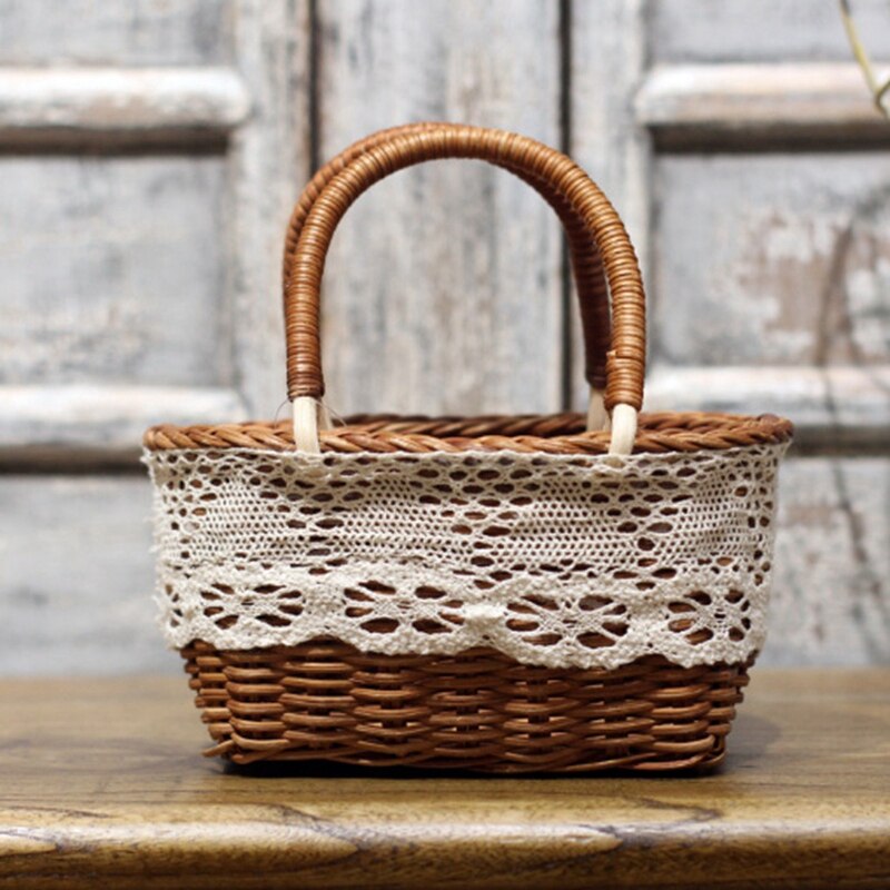 Cesta pequeña de flores tejida a mano, cesta pequeña de flores de ratán, cesta de flores de simulación