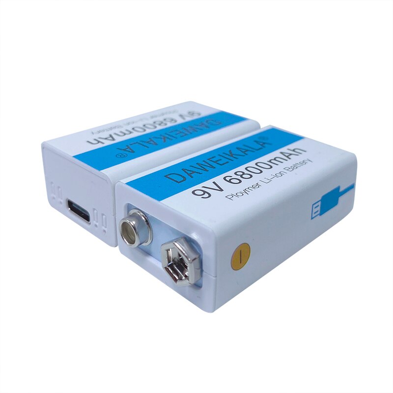 9V Battery 6800mAh li-ion Rechargeable battery Type-C Battery 9V lithium for Multimeter Microphone Toy USB charging cable