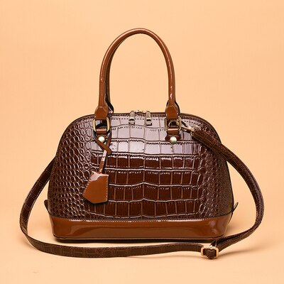 female Shell small bag Women PU leather totes bag handbags European American crocodile pattern shoulder Messenger bag: brown