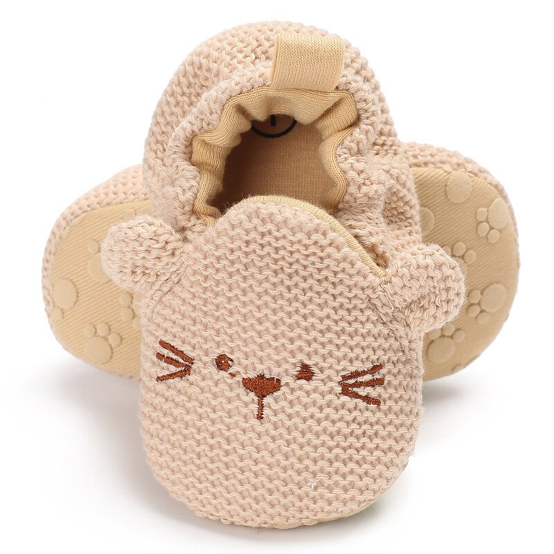 Chaussons bébé garçon fille tricotés chaussures de berceau mignon panda dessin animé antidérapant pré-marche chaussons bébé premiers pas: Brun / 7-12 mois
