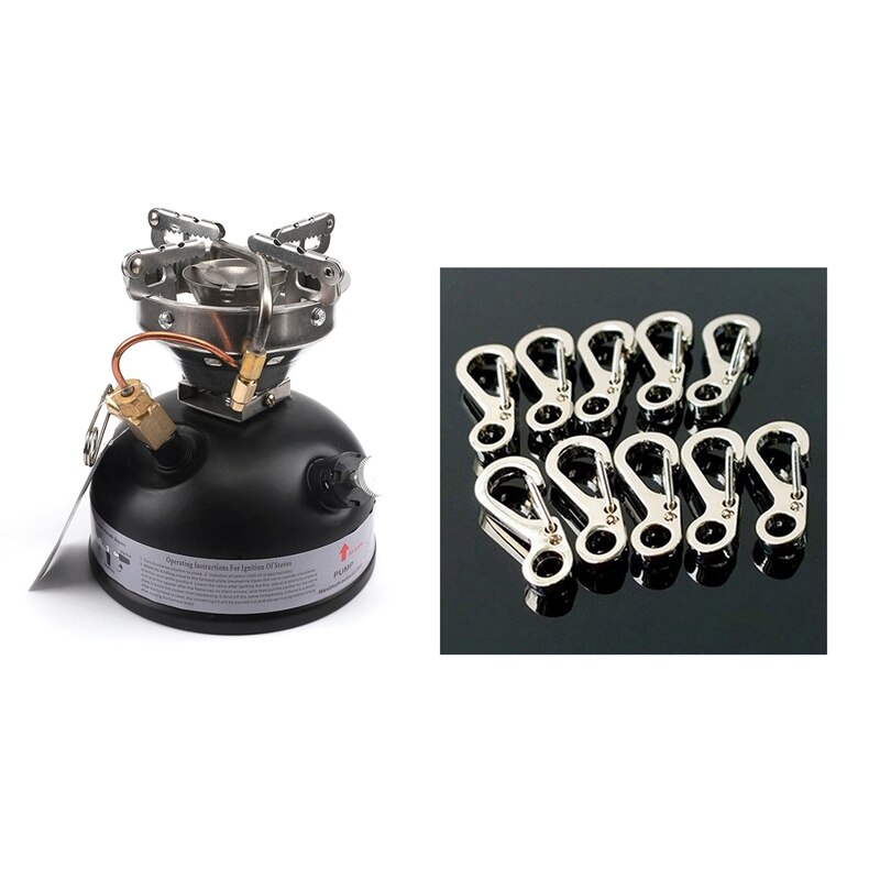 10 stuks sf-veerrugzaksluitingen voor klimmen & 1 set kampeerbenzinefornuis, draagbare buitenfornuis