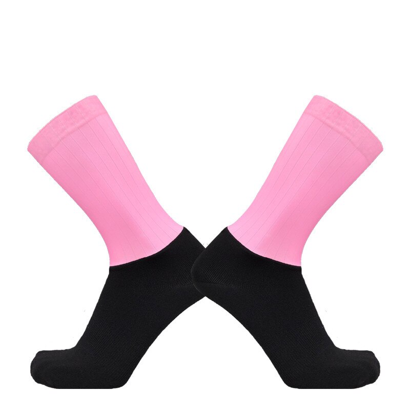 Anti Slip Zomer Naadloze Fietsen Sokken Integrale Moulding High-Tech Bike Sok Compressie Fiets Running Sport Sokken: Pink Black