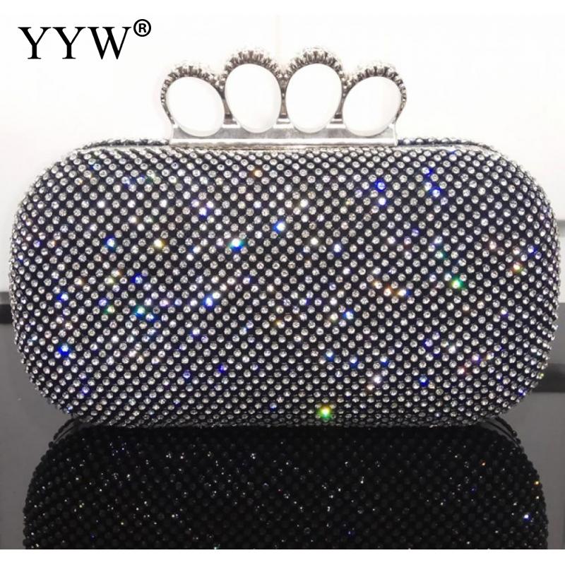 Pochette de soirée pour femmes, diamants argentés strass, cristal, portefeuille de jour, bourse pour mariage, Banquet: black