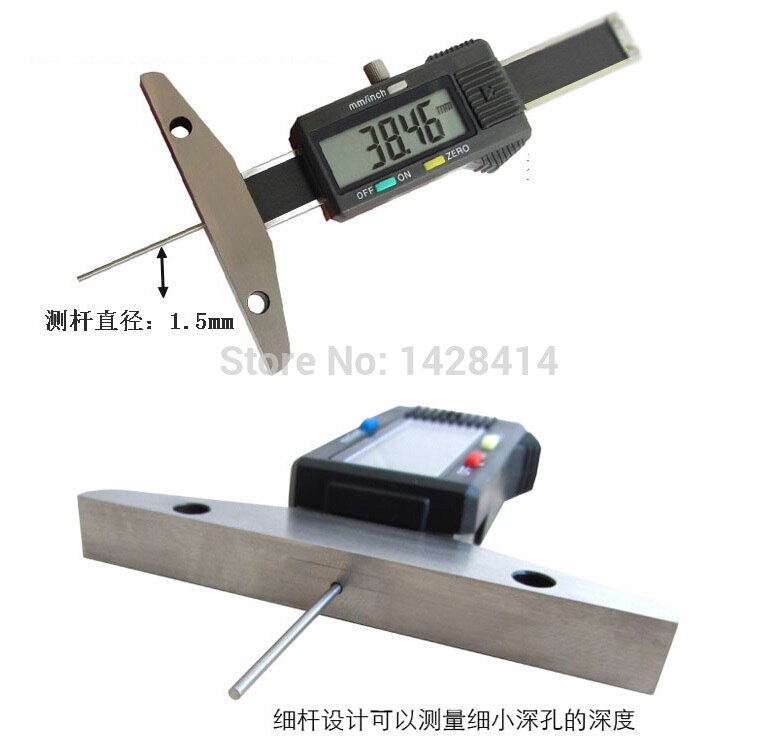 0-30mm*1.5mm Digital Depth Gauge with 2 assembly hole on base and Slim Rod electronic Digital Depth Gauges with Thin Rod