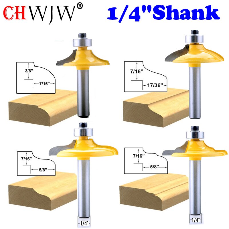 CHWJW 1PC 6mm 1/4" Shank Drawer Front &amp; Cabinet Door Front Router Bit Set - woodworking cutter woodworking bits: 4PC6.35mmShank