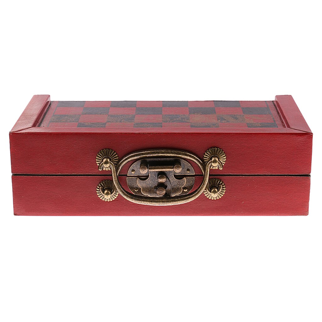 Juego de mesa de ajedrez chino antiguo, plegable, tamaño pequeño, piezas de madera