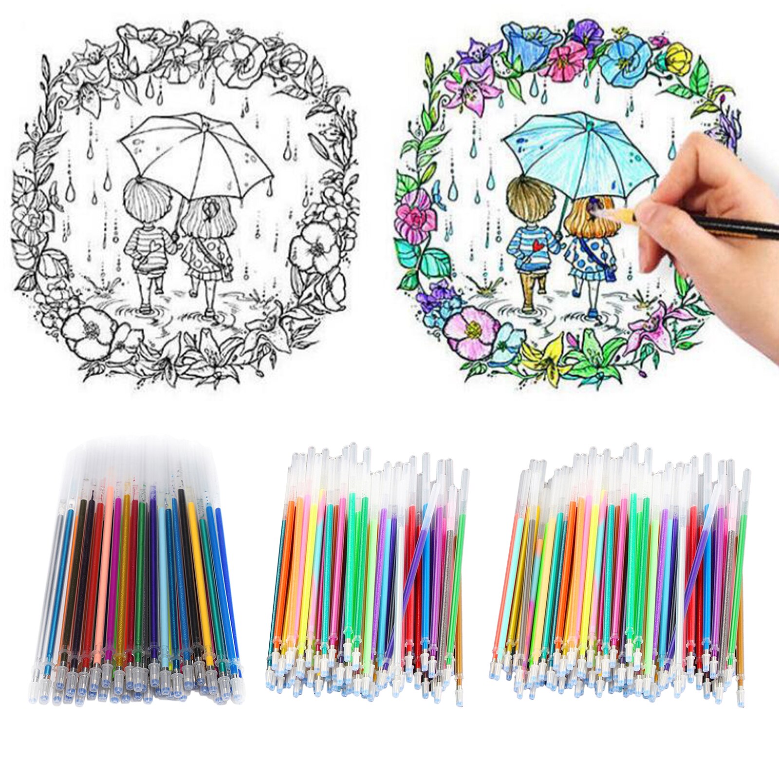 36/60 / 100x Glitter Gel Pen Vullingen Voor Volwassen Tekening Kleuren Markers