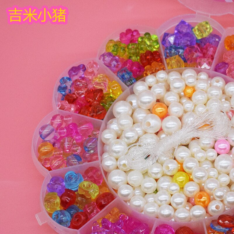Crystal Beads Toys for Children Girl Box DIY Lacing Toy Round Imitation Pearls Jewelry Bead Creativity Material Toy