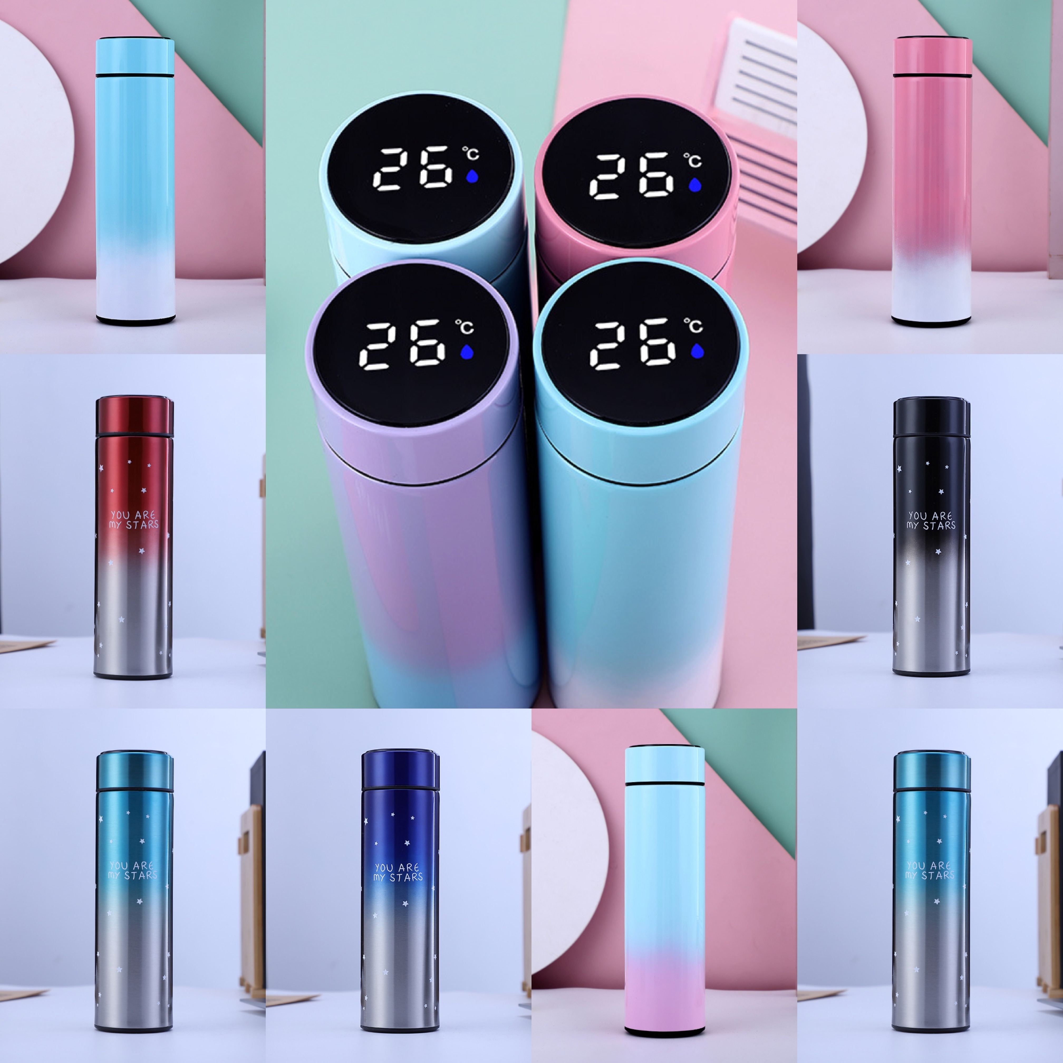 LED Temperature Display Vacuum Thermal Flask 304 Stainless Steel 13 Colours thermos bottle cute water bottle thermos mug