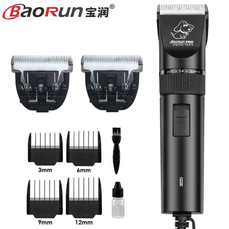 Baorun S1 20W Dog Hair Trimmer Grooming Pets Animals Cat Clipper Pets Haircut Shaver Machine Black: Add 2pcs blade