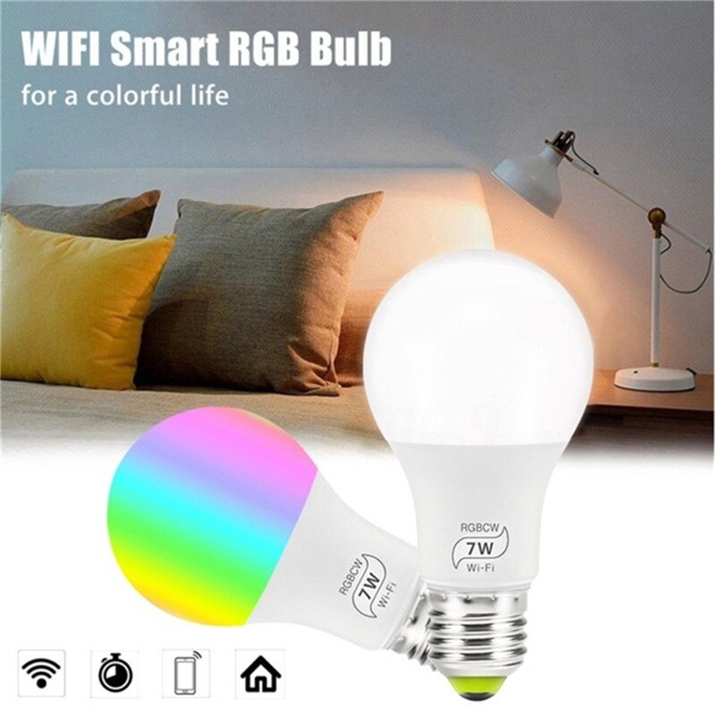 1Pc 7W E27 WiFi Smart Light Bulb Dimmable APP Control Wake-up Night Light Home Decor