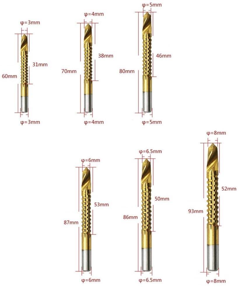 6 teile/satz Multifunktionale Bohrer Hohe Geschwindigkeit Stahl Gewinde Spiral- Schraube metrisch Verbund Tippen Bohrer klopfen Twist bohrer einstellen