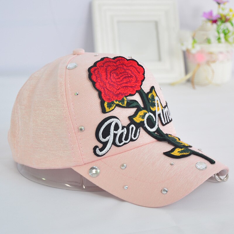 Rose Flower Embroidered Dad Hat Women Men Cute Adjustable Cotton Floral Baseball Cap X85: light pink rose